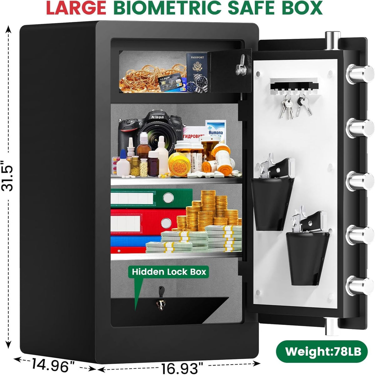 8.5 Cuft Heavy Duty Biometric Safe Box, Home Safes Water Fireproof