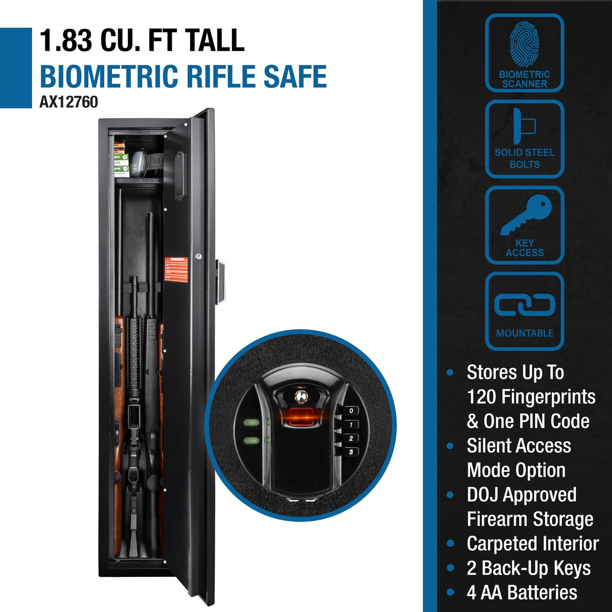 1.83 Cu Ft Biometric Keypad Rifle Safe