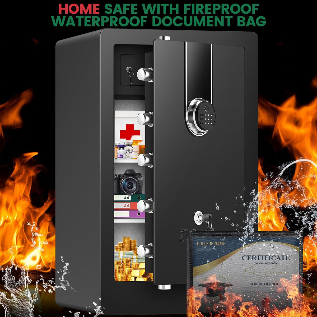 8.5 Cuft Heavy Duty Biometric Safe Box, Home Safes Water Fireproof